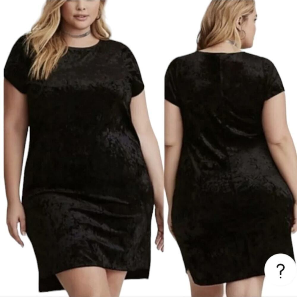 Torrid Short Sleeve Black Crushed Velvet Goth Mini Party Dress Plus Size 2 2X